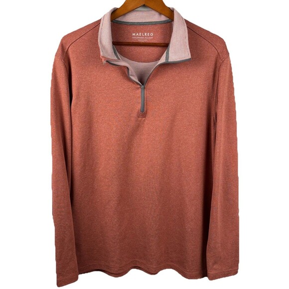 Maelreg 1/4 Zip Pullover Men XL Orange With Stripe Collar & Grey Trim Polyester - Picture 2 of 6